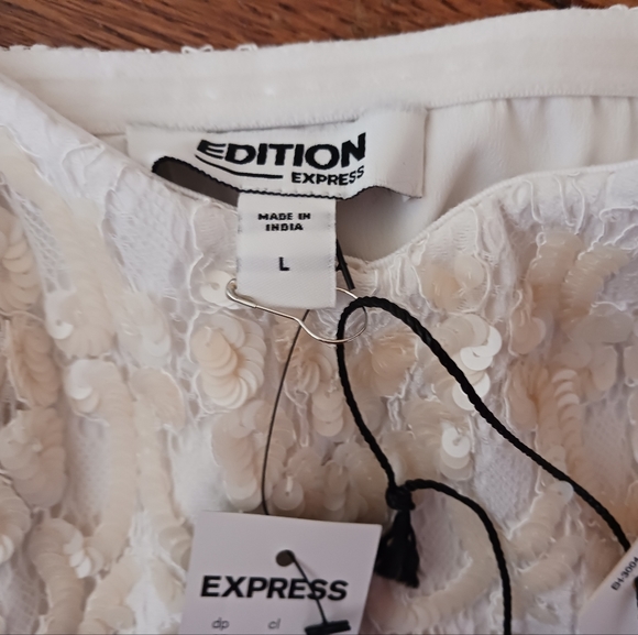 New Express Sequins WEDDING Bridal Lace Crop Top WOMENS large - Picture 4 of 9